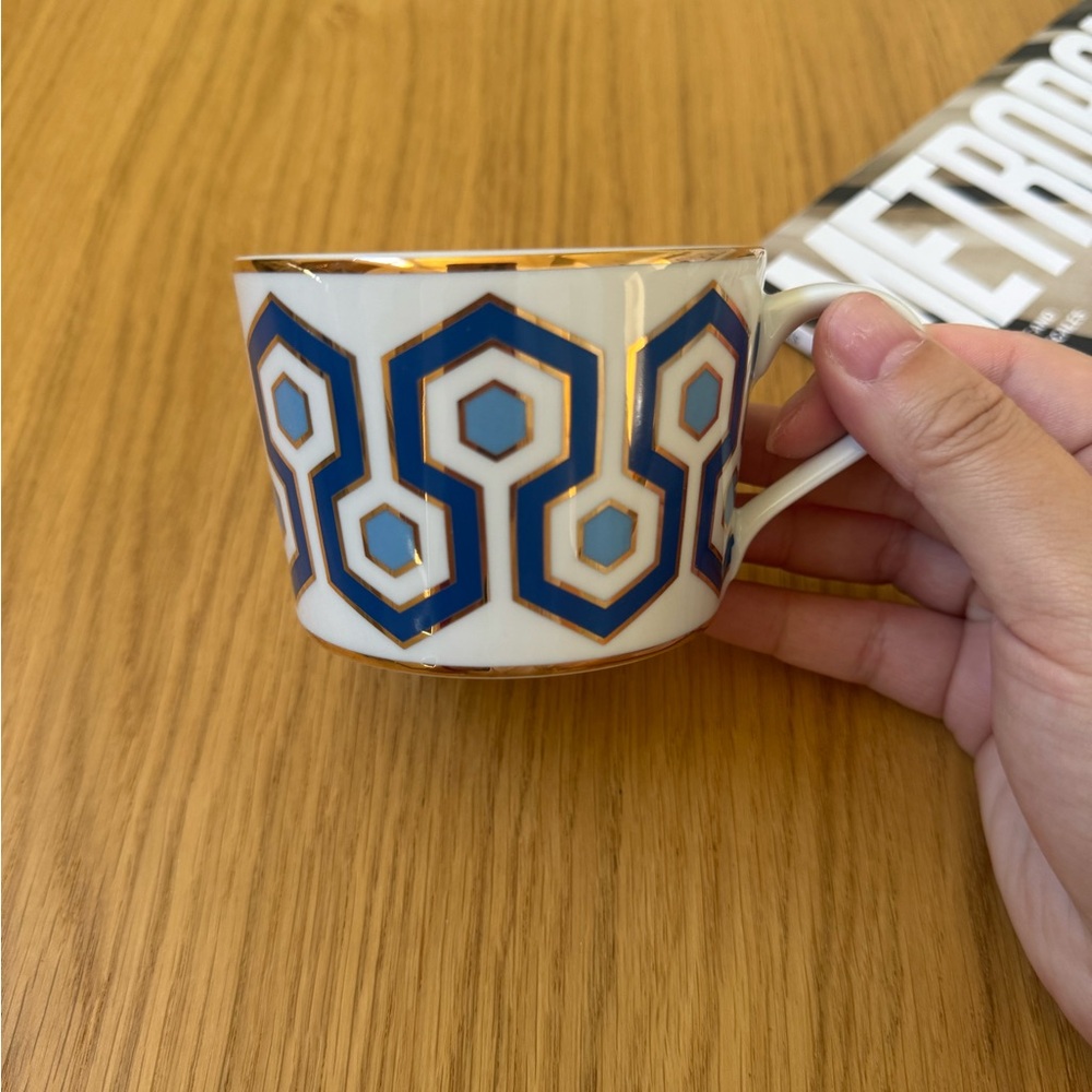Jonathan Adler Blue and Gold Geometric Teacup